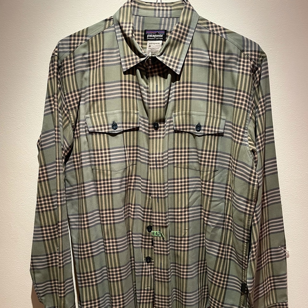 Patagonia Button Down - Light Green Plaid